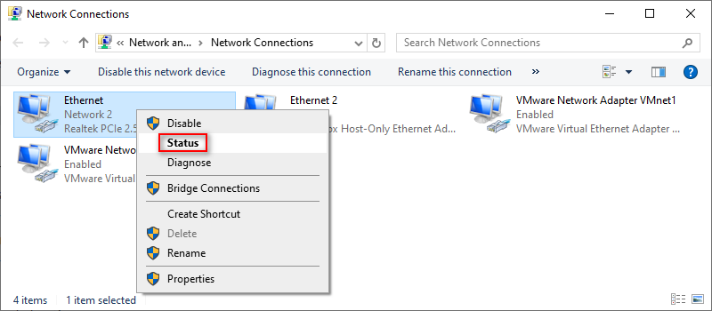 Network Adapter status