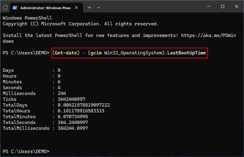 Win 11 PowerShell get uptime