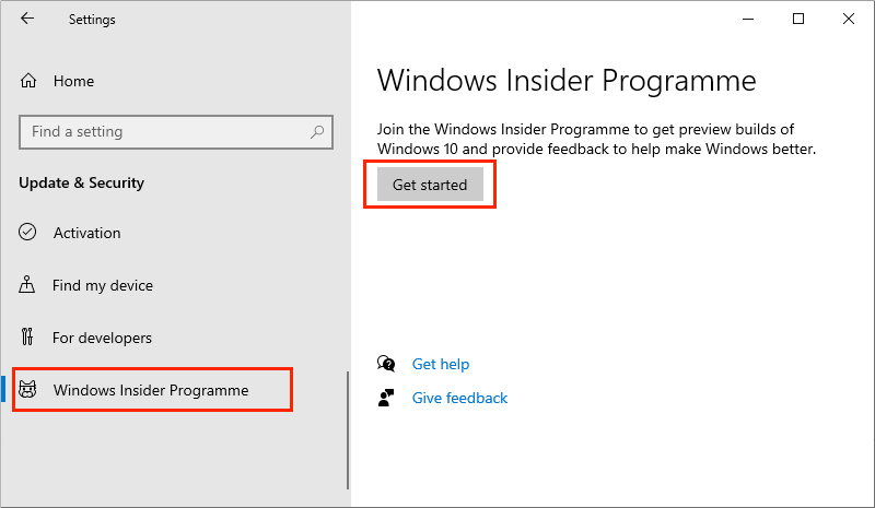 get started windows insider programme