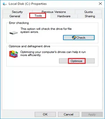 disk properties to optimize