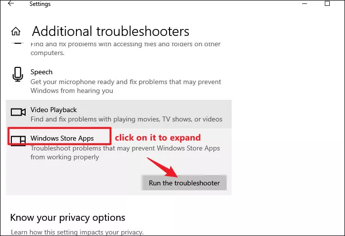 run windows store apps troubleshooter