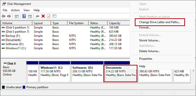 change drive letter and paths