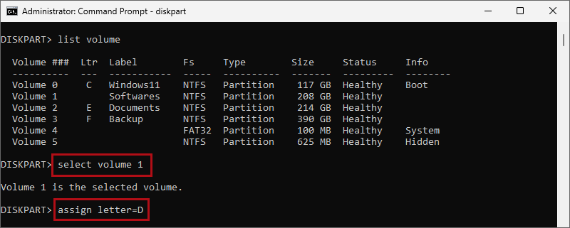 select volume assign letter