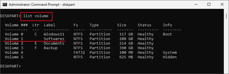 type list volume