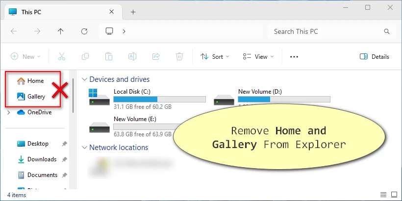 Easily Remove Home and Gallery from File Explorer in Windows 11