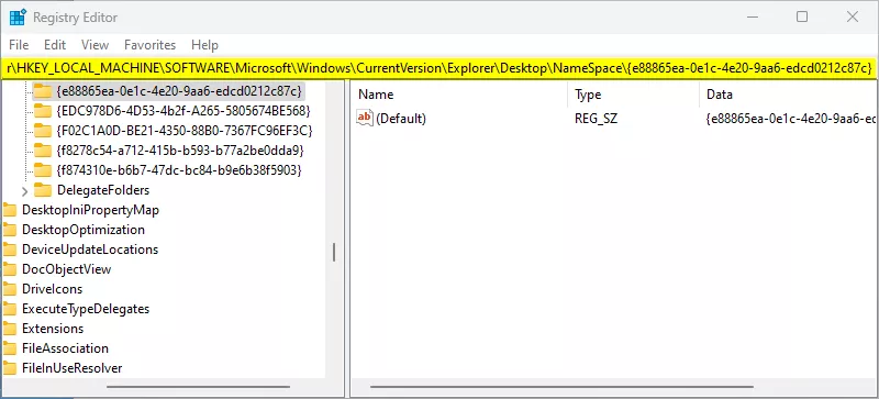 Gallery registry key location