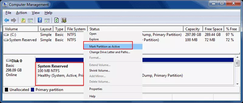 mark partition as active