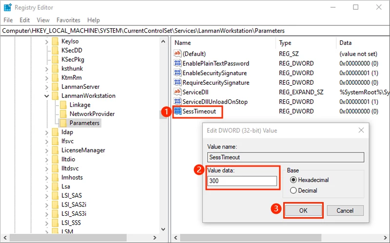 change sesstimeout value data