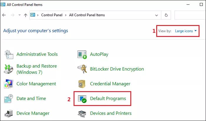 select default programs