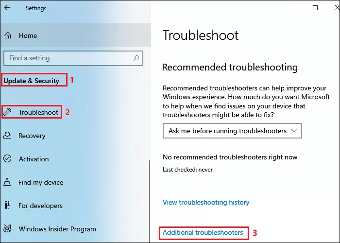 select additional troubleshooters