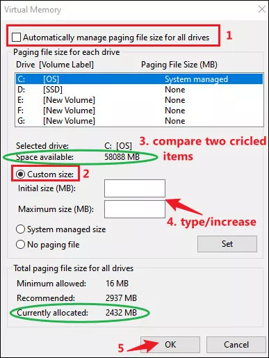 increase paging file