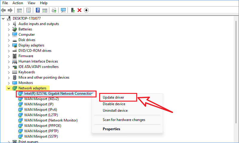 update network adapters