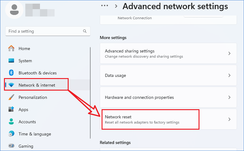 win 11 network reset