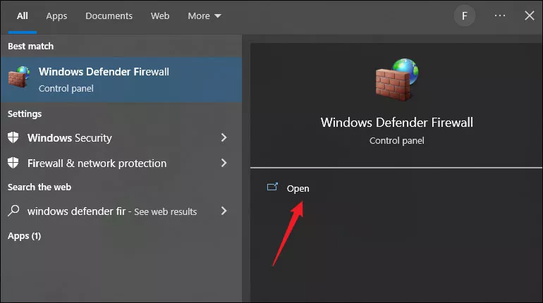 open windows defender firewall