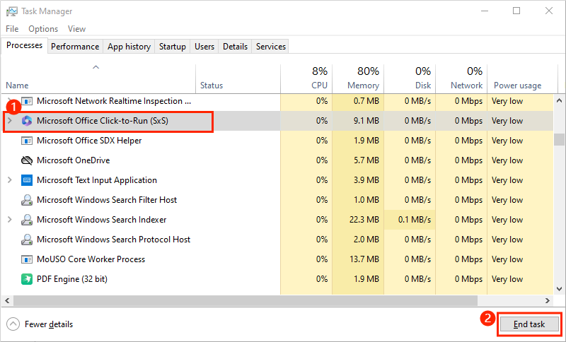 end microsoft office click to run task