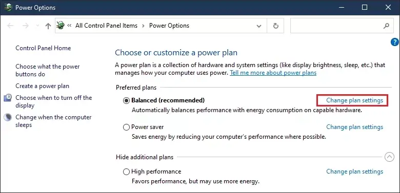 change plan settings