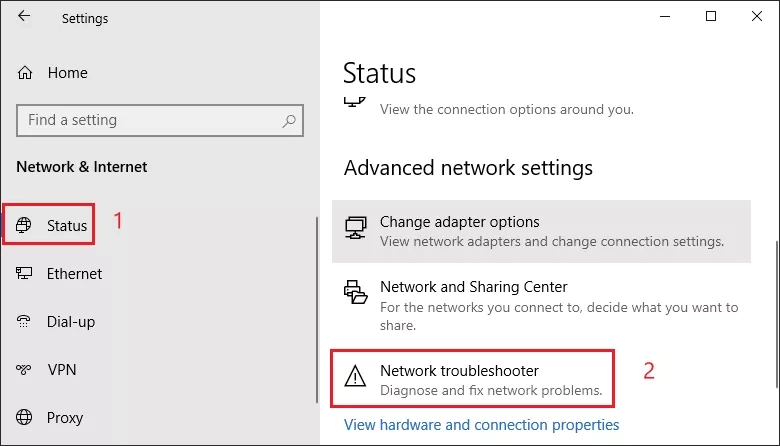 click network troubleshooter