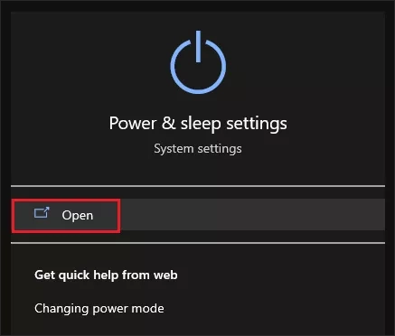 open power and sleep settings