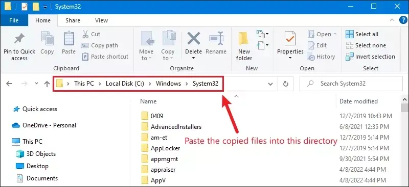 paste the copy files