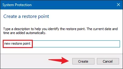 enter the restore point name