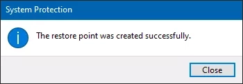 restore point was created successfully