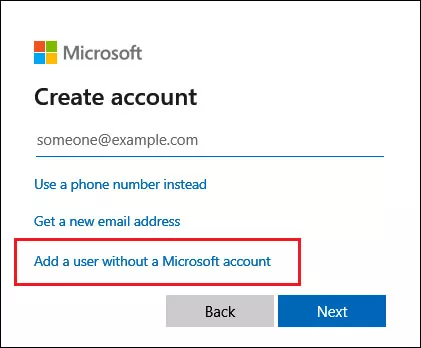 select add a user without a microsoft account