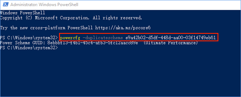 enable ultimate performance via powershell