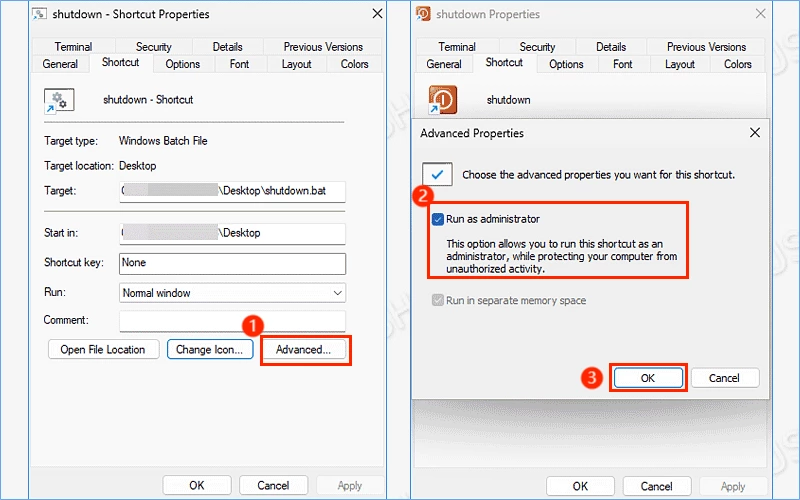 set the shutdown shortcut administrator