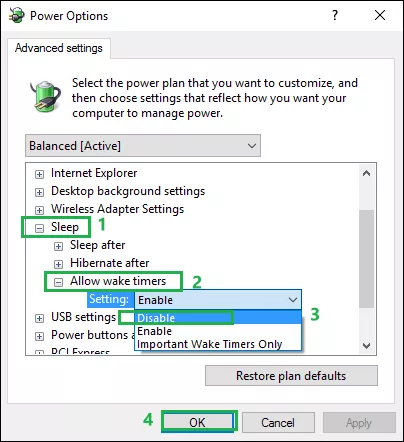 disable the option allow wake timers 