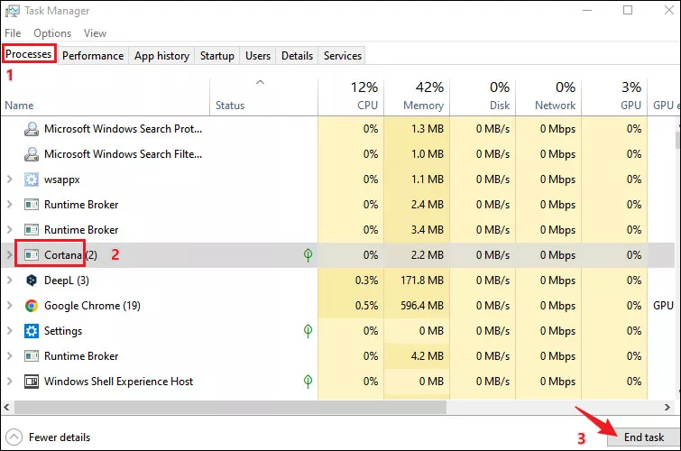 end cortana process