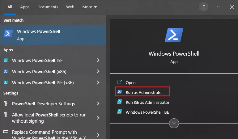 open powershell as administrator