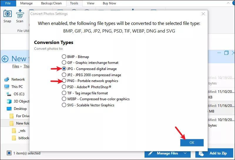 convert using winzip