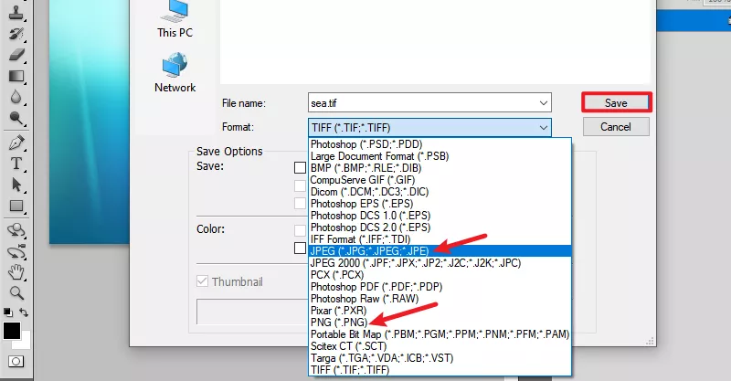 select file format in photoshop