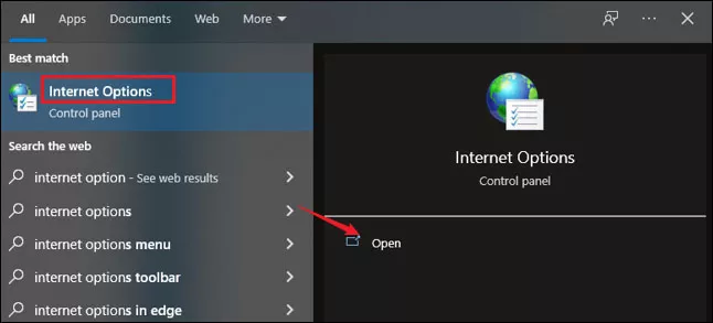 open internet options