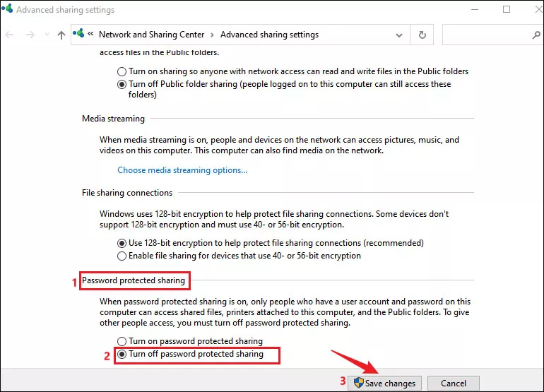 choose turn off password protected sharing