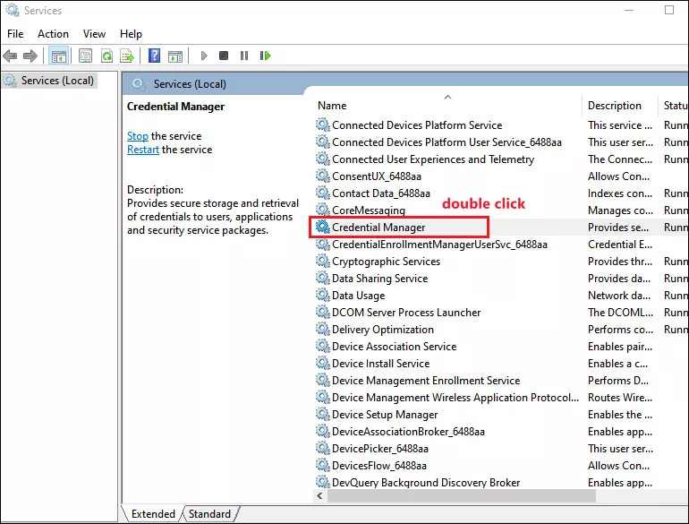 double click credential manager