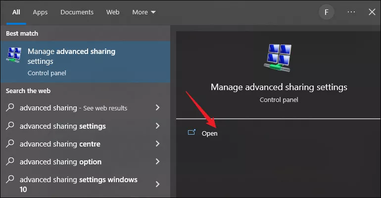 open manage advanced sharing settings