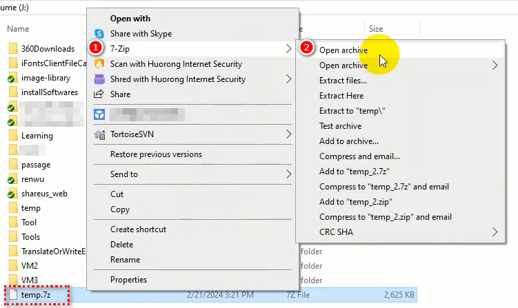 open zip file with 7zip