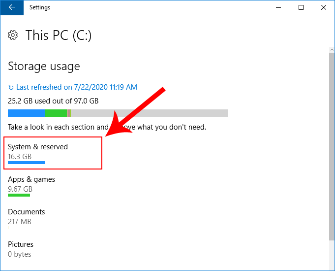 how much space should windows 10 take up