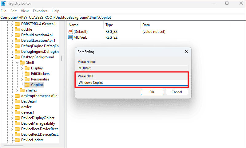 change muiverb data to windows copilot