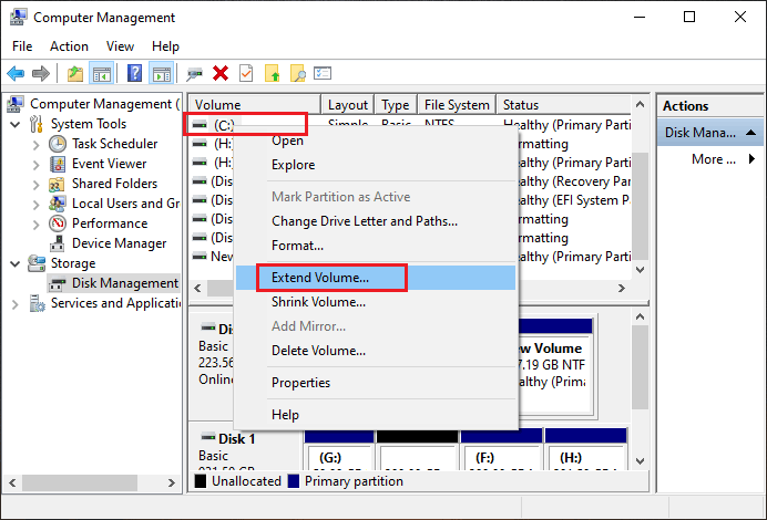 how to allocate unallocated space to c drive