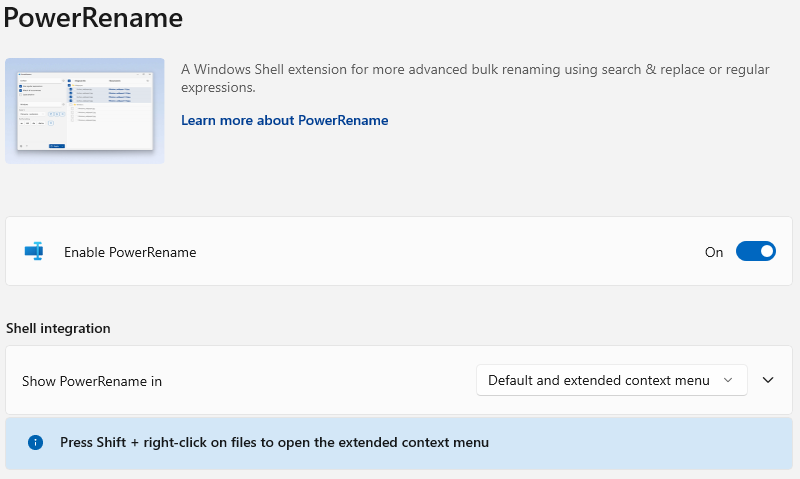 PowerToys PowerRename enabled