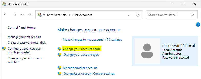 make changes to your user account control panel