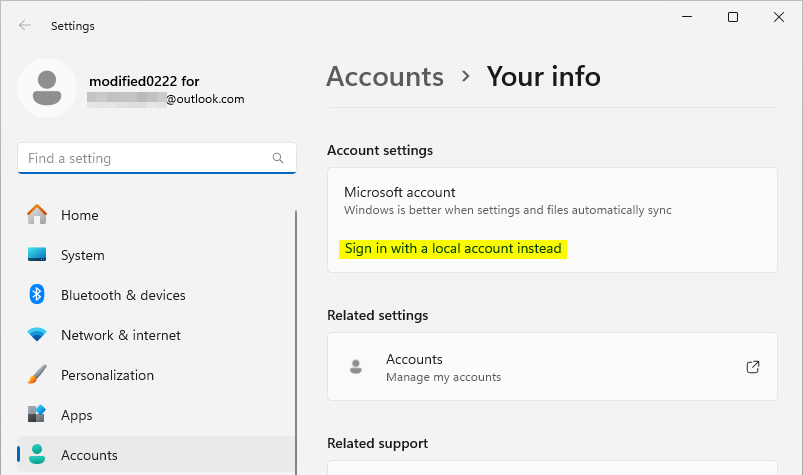 sign in with a local account instead