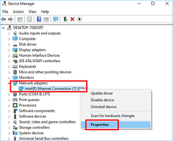 ms display adapter properties not showing mac address or ip