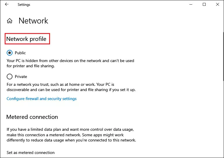 choose network profile type