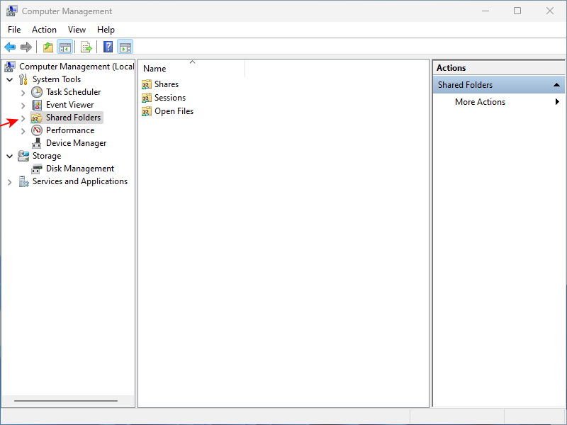 Computer Management > Shared Folders