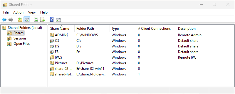 Shared Folders management console