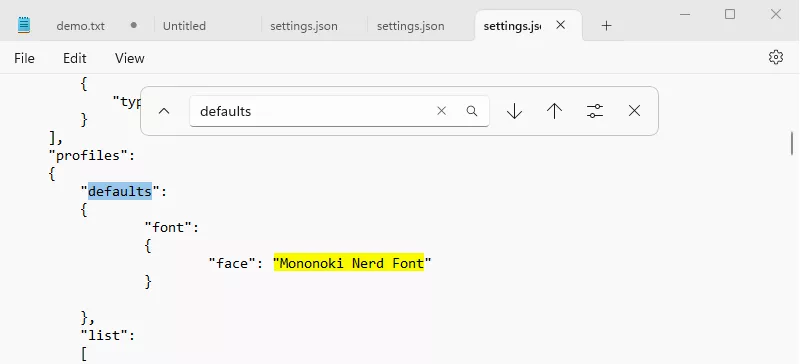 Modify settings.json configure font