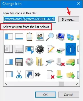 click to change shortcut icon